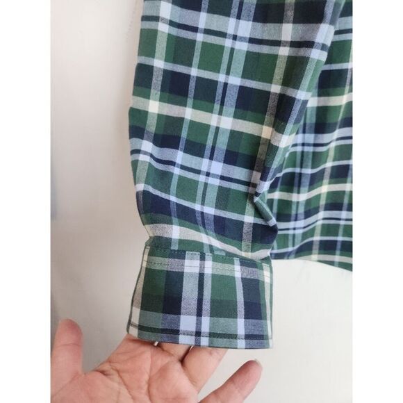 L.L.Bean Men Deep Green Plaid Cotton  "Slightly Fitted" Button Down Shirt Large - Picture 4 of 9